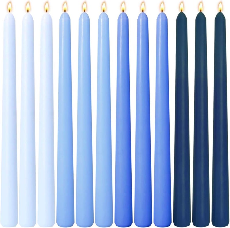 Sihuida 12-Pack Gradient Blue Taper Candles, 10 Inch Unscented Dripless Candlesticks, Long-Lasting Burn Time of 7-8 Hours, Perfect for Home Décor Weddings Babyshower and Events - Image 1